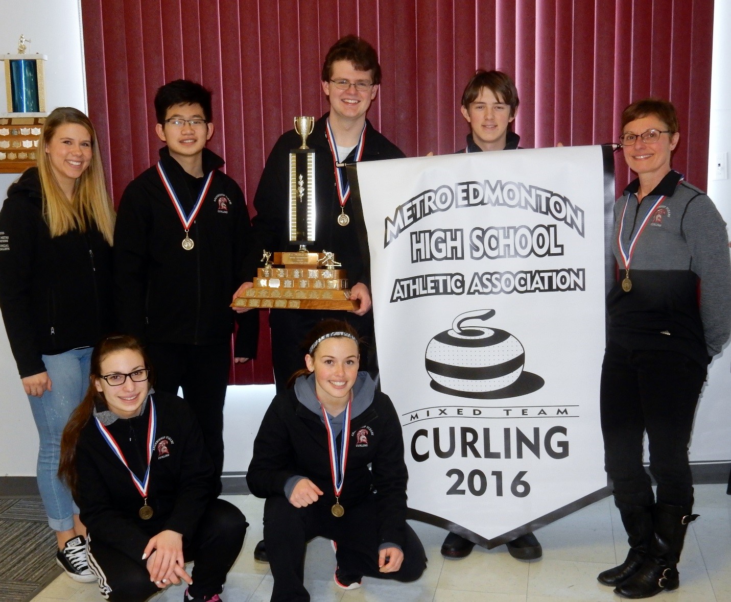 EDMONTON METRO ZONE CHAMPIONS (Feb. 2016) MIXED TEAM: Angela Giacobbo (lead), Brandon Trinh (second), Taylor Sinclair (third),                          John Chmilar (skip), William Coupland (alternate)        COACH: Mrs. A. Mullen    ASST. Jessica Panchyshyn